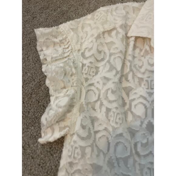 Go by Go Silk Off White Button Down Flutter Short Sleeve Blouse - Picture 2 of 6